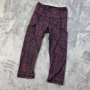 Lululemon Pants‎ Womens 2 Pink Black Cropped Leggings Yoga Side Pocket Athletic